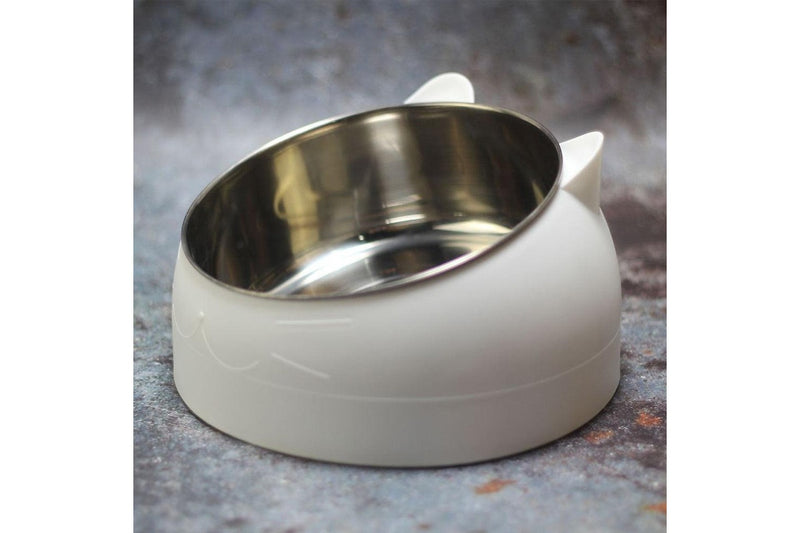 Tilted Dog Food Bowl Stainless Steel Cat Dog Feeder White