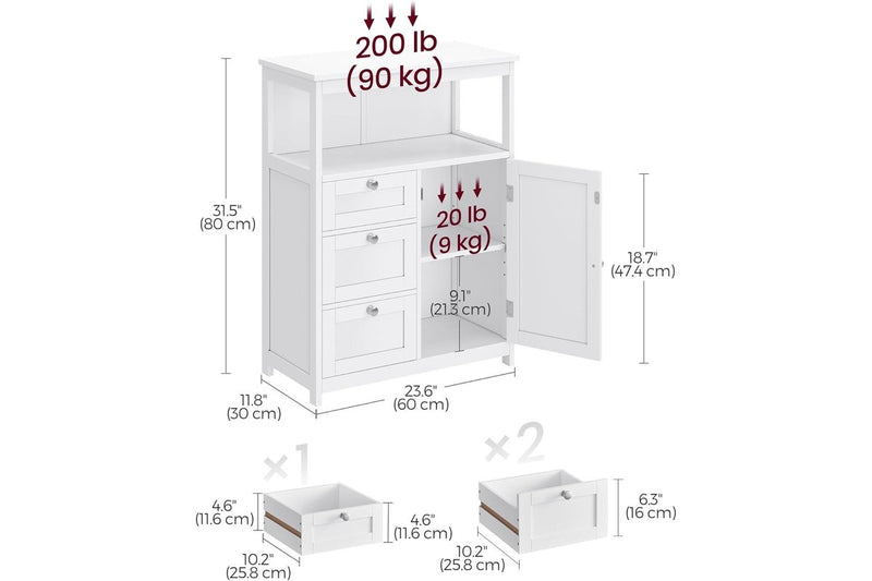 VASAGLE Freestanding Bathroom Floor Storage Cabinet with 3 Drawers