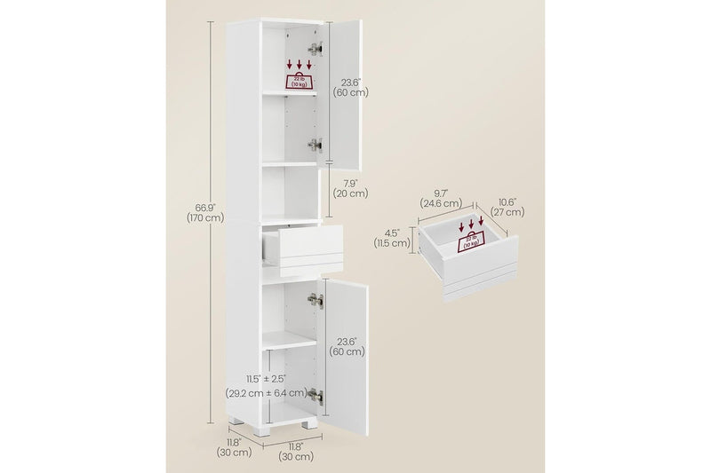 VASAGLE Tall Bathroom Cabinet - White