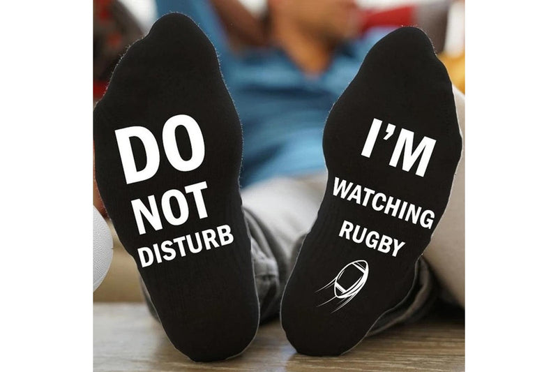 Pair of I'M WATCHING Unisex RUGBY Rugby Socks for Football Lover Black