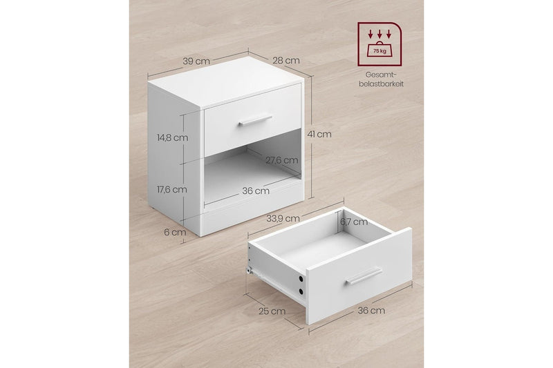 VASAGLE Bedside Table Set of 2 - White