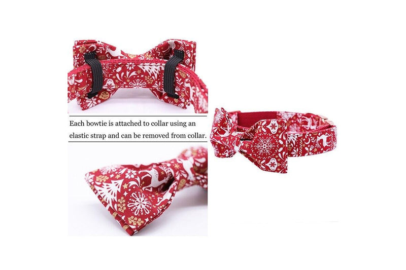 Red Christmas Dog Collar With Bow Tie - Xs