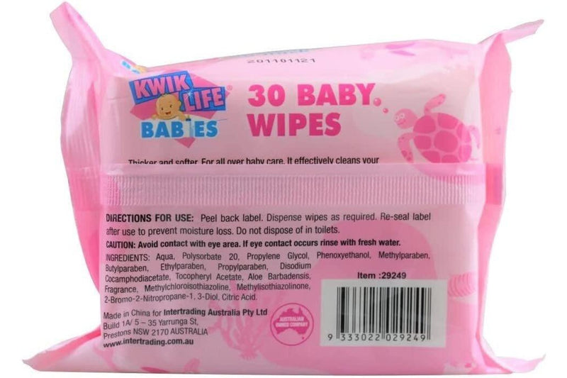 Kwik Life Pk30 Baby Wipes With Sticky Top Alcohol Free Fragrance Free