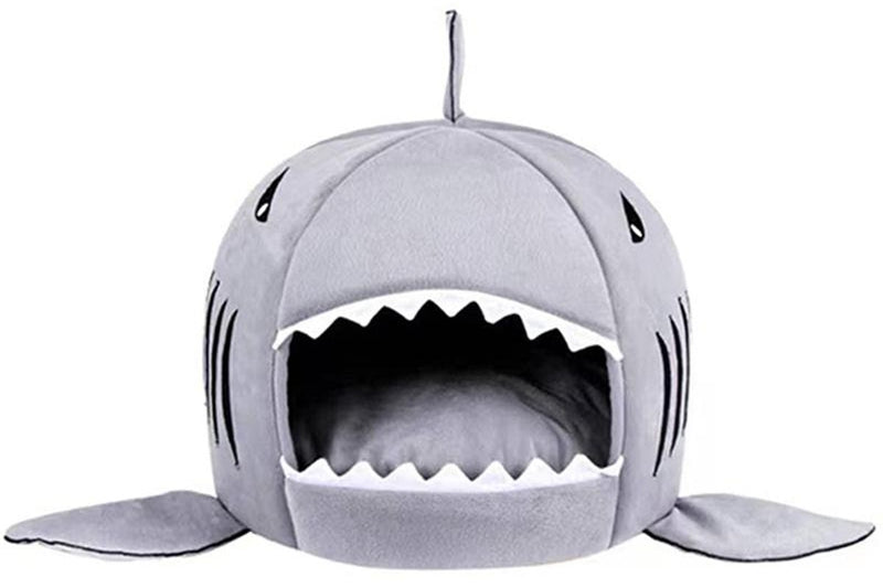 2 in1 Shark-Shaped House Warm Pet Bed - Medium (Grey)