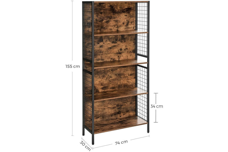 Vasagle : 4 Tiers Metal Frame Bookcase - Rustic Brown