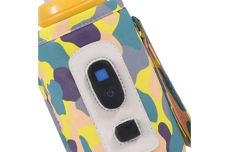 USB Digital Display Baby Milk Bottle Warmer Thermostat Portable Travel Milk Feeding Heater Bag Pouch Camo Yellow