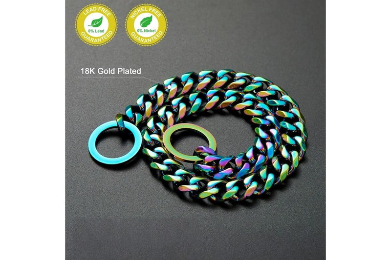 15mm Strong Heavy Duty Thick Wide Stainless Steel Multicolour Dog Chain Collar