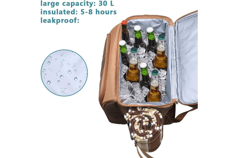 Picnic Backpack for 2 Person with Insulated Cooler Bag, Wine Holder, Fleece Blanket, Cutlery Set