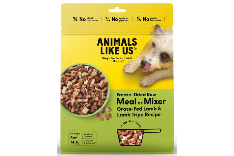 Animals Like Us: Freeze-Dried Raw Meal or Mixer Grass-Fed Lamb & Lamb Tripe Recipe Dog food (140g)