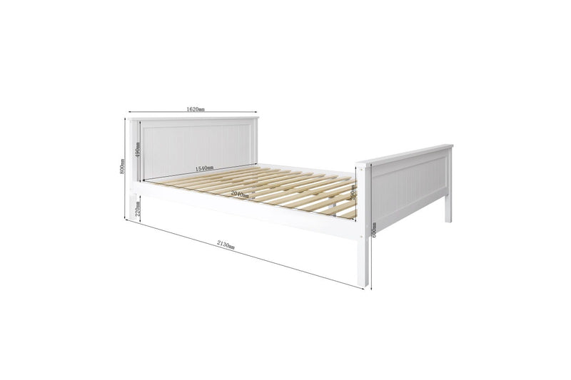 Lucas Queen Solid Wooden Bed Frame - White