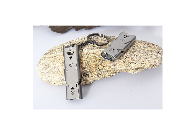 2Pcs High Decibel Stainless Steel Portable Keychain Double Pipe Emergency Whistle - Standard