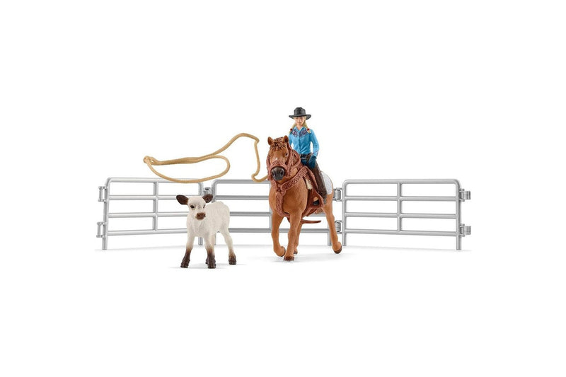 9pc Schleich Cowgirl Team Roping Fun Action Figure Kids Children Toy Play Set 3+