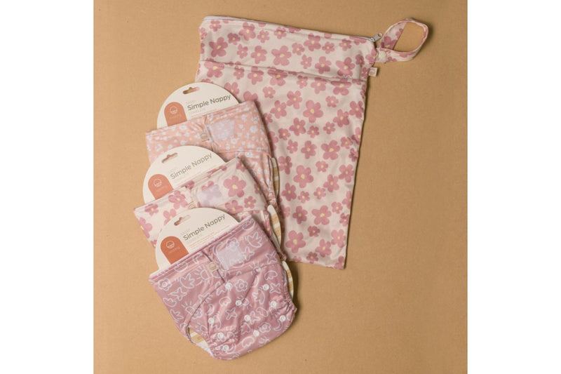 Nestling: SIMPLE Complete Nappy - Pink Ditsy (One Size)