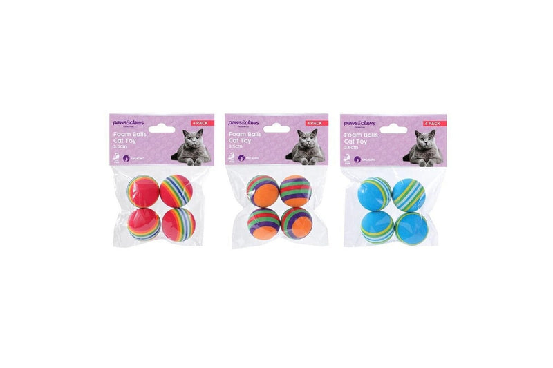 12x 12pc Paws & Claws Foam Balls Cat Toy Chew Bite Interactive Play 3.5cm Assort