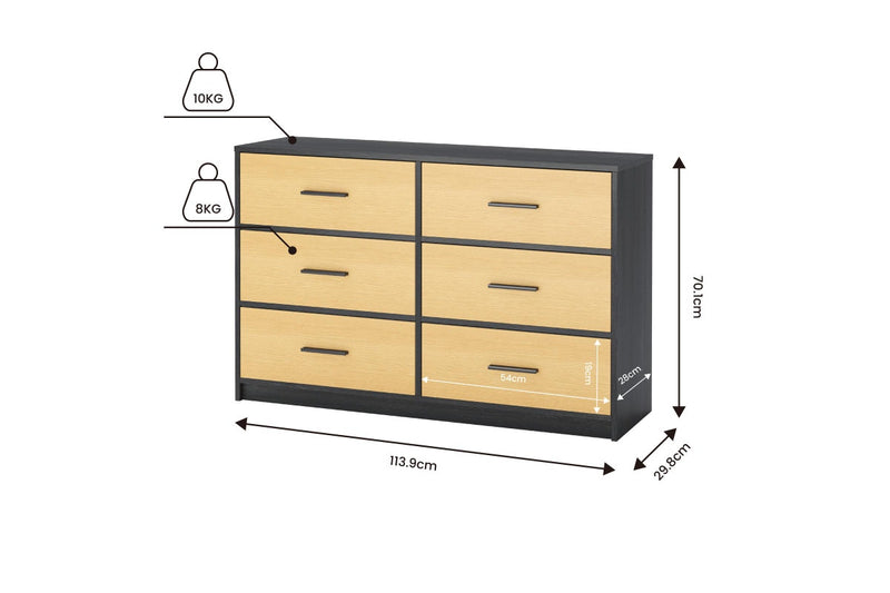 Fraser Country Lada Home 6 Drawer Storage Dresser - Black & Oak