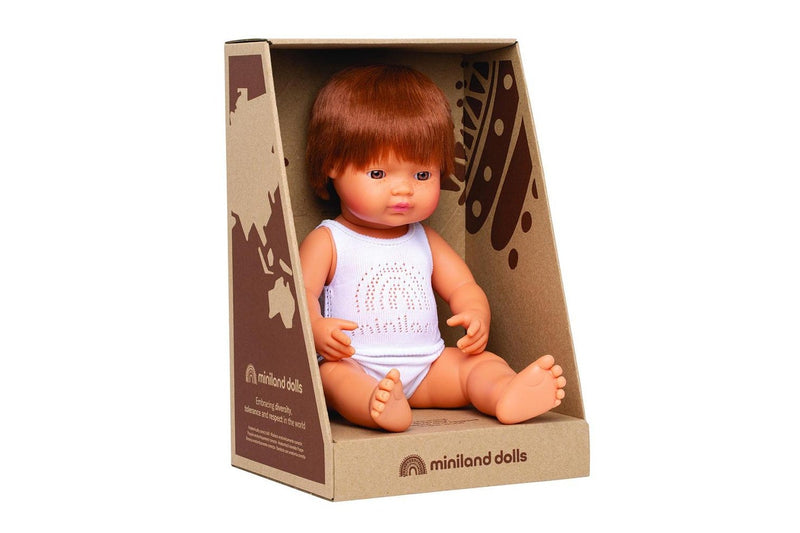 Miniland Baby Doll Caucasian Redhead Boy 38cm Kids Fun Pretend Play Toy 10m+