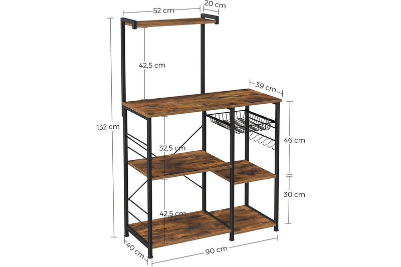 Vasagle Baker's Rack with Shelves - Rustic Brown