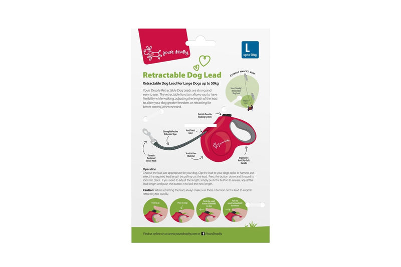 Yours Droolly: Retractable Lead - Large/Red