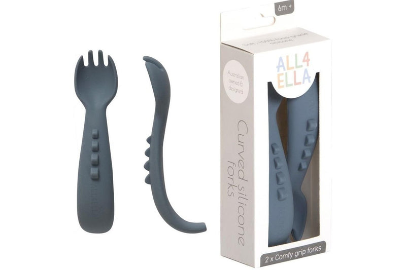 All4Ella: Comfy Grip Silicone Forks - Slate Blue (2 Pack)