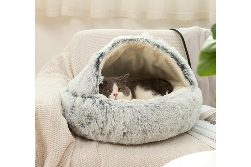 Zoomies Hooded Snuggler Pet Bed Medium 50cm-Light Grey