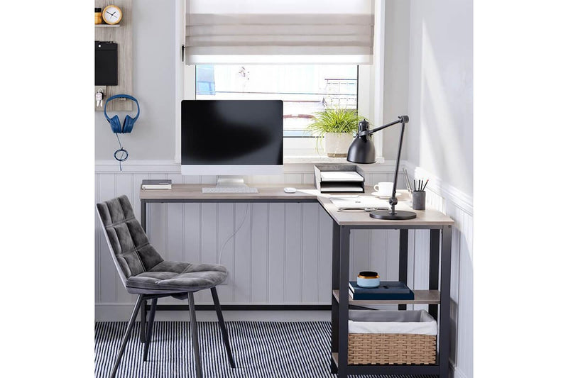 Vasagle L-Shaped Computer Desk with Shelves - Greige+Black