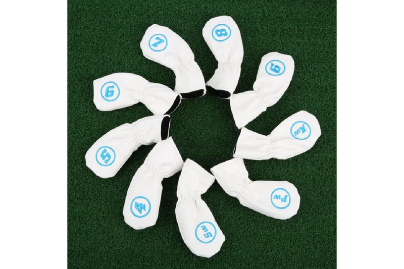 9 Pcs Golf Iron Head Covers Set White - Standard