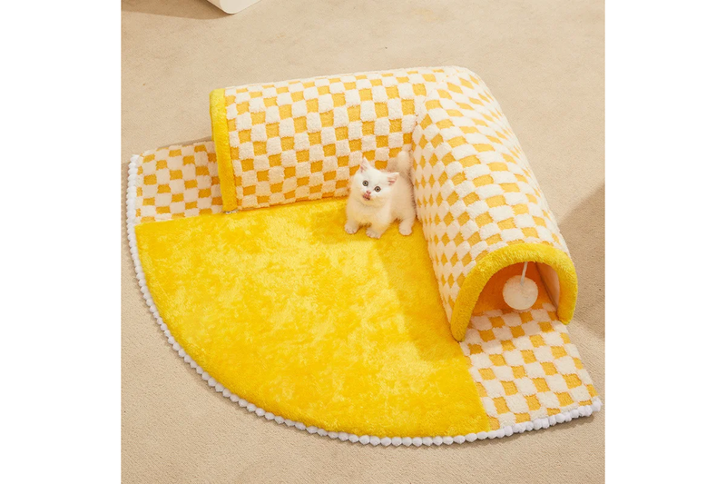 Cozy Tunnel Cat Nest Winter Warmth With Detachable Washable Bed And Enclosed Hideaway For Autumn Winter" - Coffee - 80X80x22cm