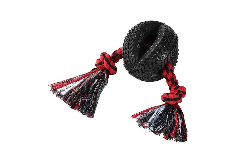 3x Paws & Claws Pet Dog 4-Way TPR Tyre 40cm Double Tugger Rope Chew Toy Fun Play