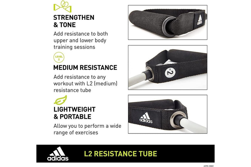 Adidas Resistance Tube Level 2 Band Elastic Yoga Fitness Gym Strap - Grey/Black