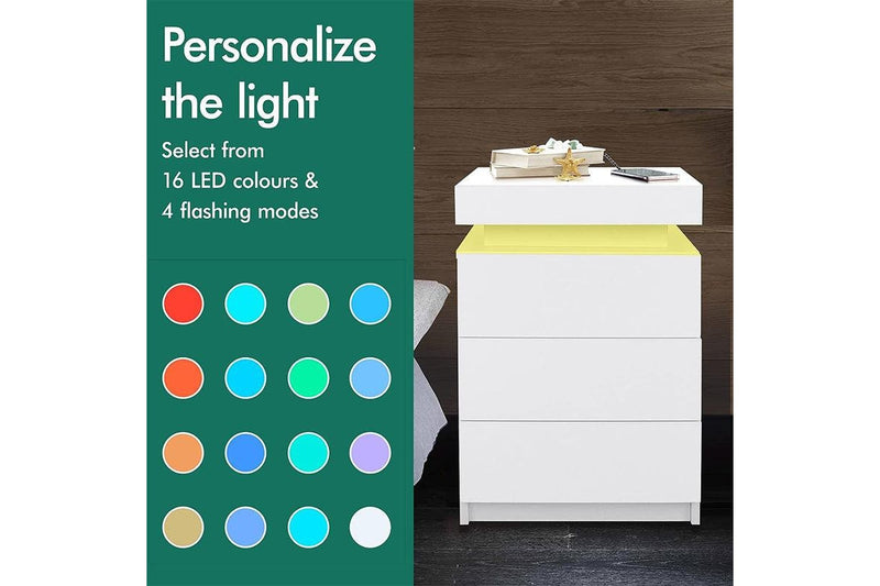 Bedside Table with Drawer Rgb Led Light Side Table