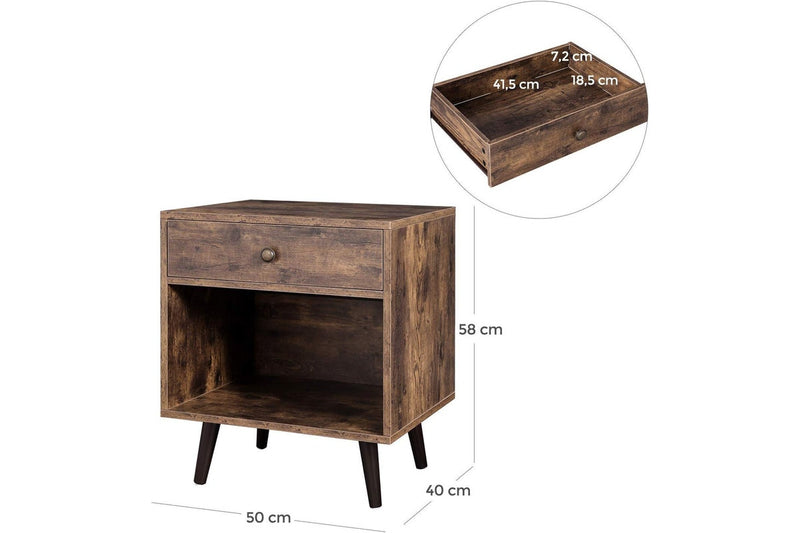 VASAGLE Nightstand with Drawer and Open Compartment - Rustic Brown