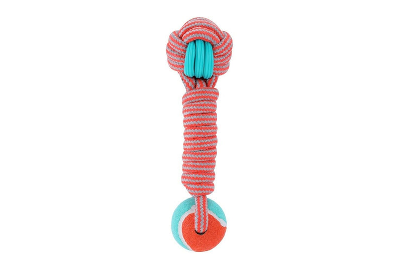 2x Paws & Claws 25cm Stretch & Fetch TPR Braided Rope Bone w Tennis Ball Dog Toy