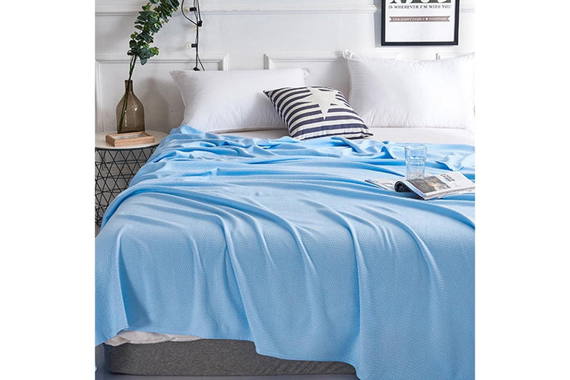 Breathable Summer Blanket Waffle Throw Blanket Air Conditioning Blanket Light Blue