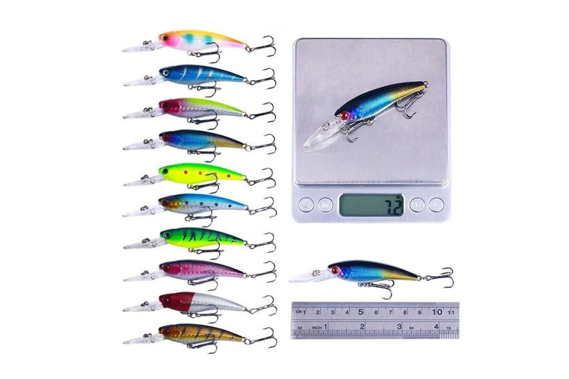 10 Piece Set Of 9.5cm Diving Minnow Lures 7.2g Each