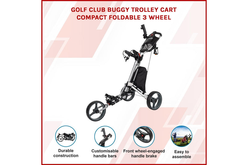 Golf Club Buggy Trolley Cart Compact Foldable 3 Wheel