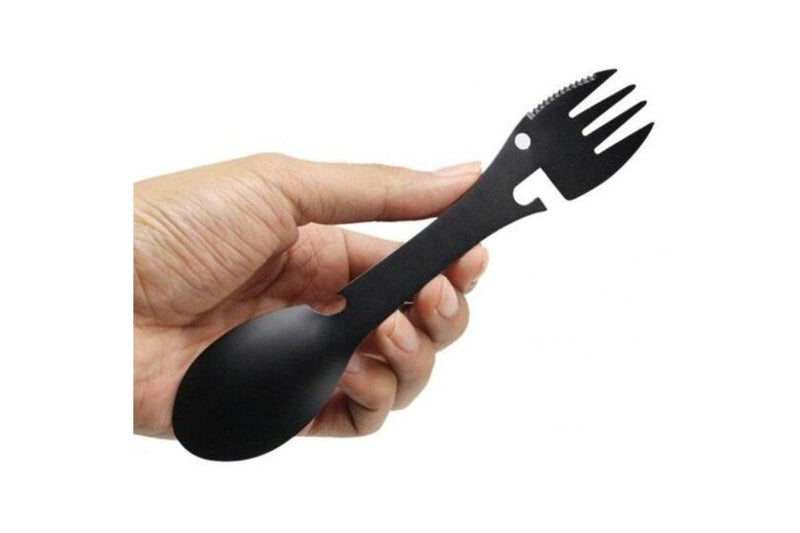 Multifunctional Camping Equipment Cookware Spoon Fork Bottle Open Portable Tool Black - Standard