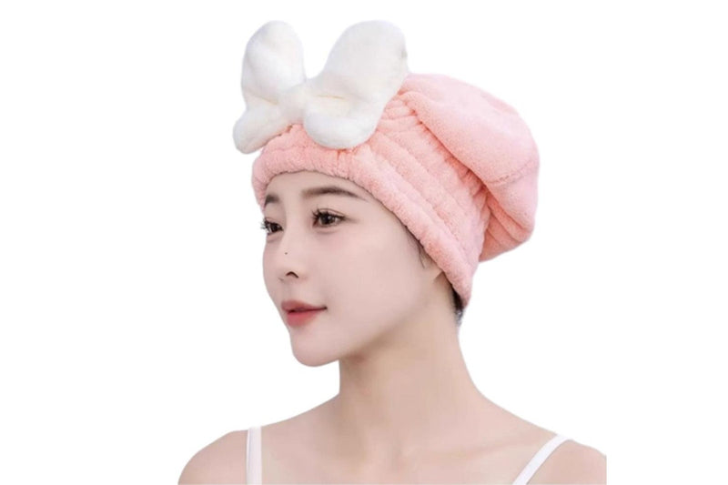 2Pcs Set Quick Absorbent Drying Hair Caps with Bow-Knot Hair Turban Wrap for Women Style 2