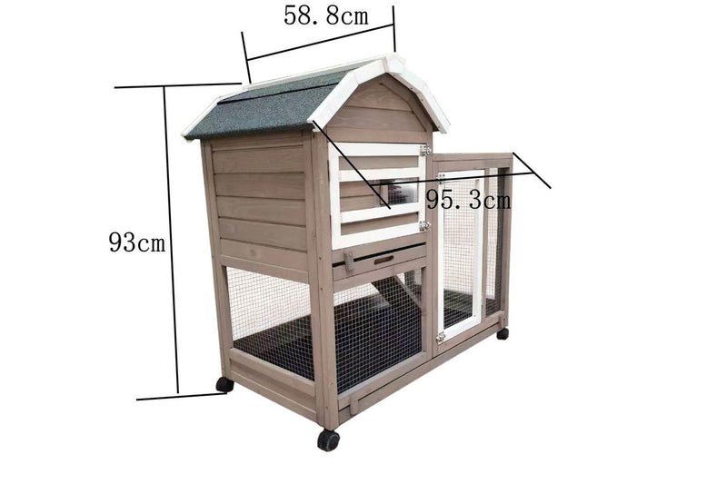 Solid Wood Chicken Coop & Pet Hutch With Wheels - Light Brown & White