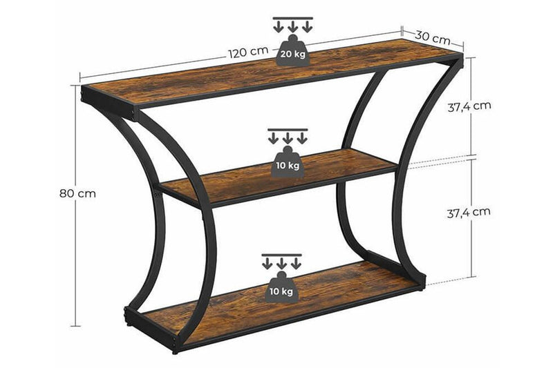 Vasagle Console Table with Curved Legs - 3-Tier (Rustic Brown)