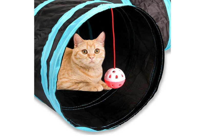 Foldable Pet Cat Exercise 4-Way Tunnel Play Toy - One Size