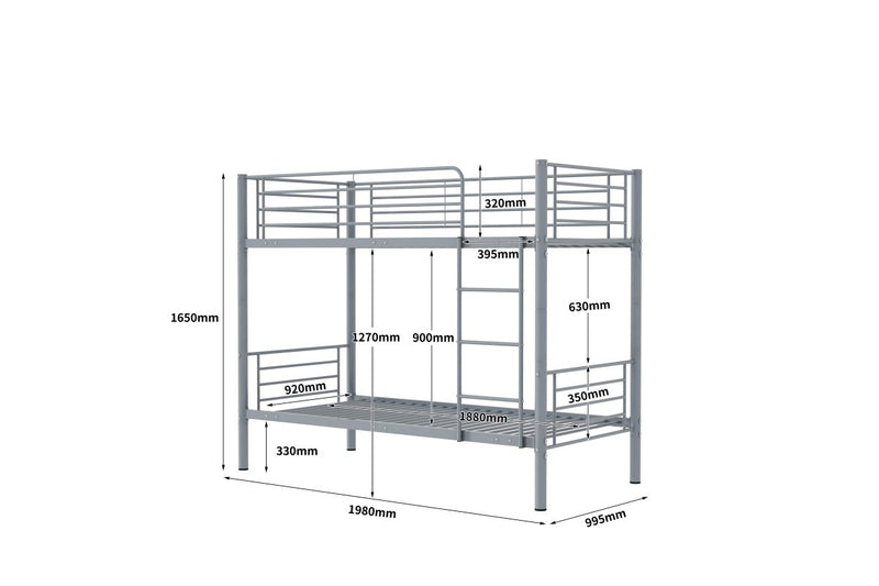 Fraser Country Single Metal Bunk Bed Frame - Grey