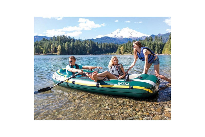 Intex 295cm Seahawk 3 Inflatable Floating Sports Boat w Oars Hand Pump Green