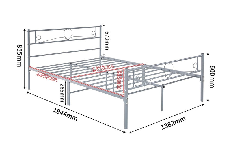 Fraser Country Double Metal Bed Frame - Grey