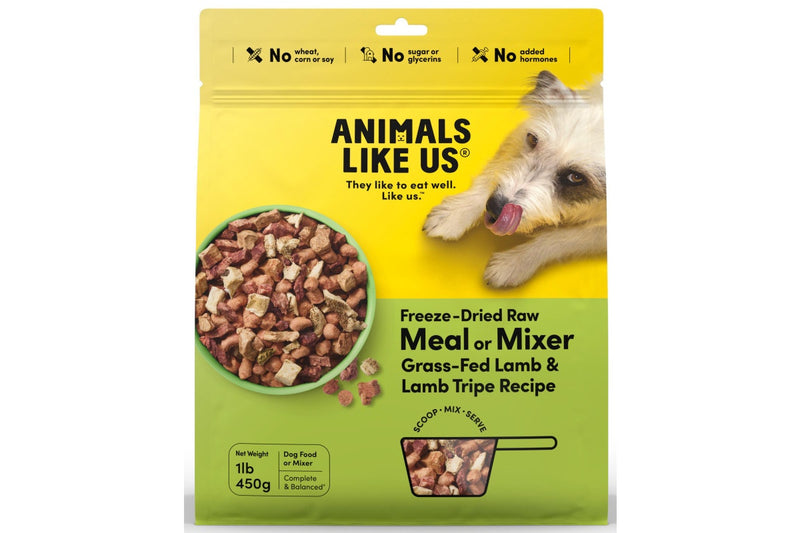 Animals Like Us: Freeze-Dried Raw Meal or Mixer Grass-Fed Lamb & Lamb Tripe Recipe Dog food (450g)