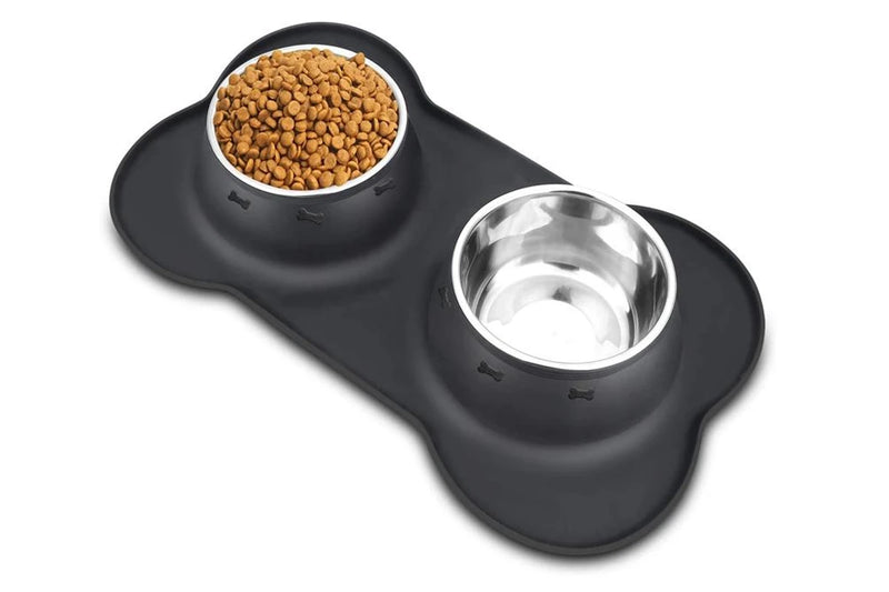 Stainless Steel Pet Bowl - with Non Spill Skid Resistant Silicone Mat