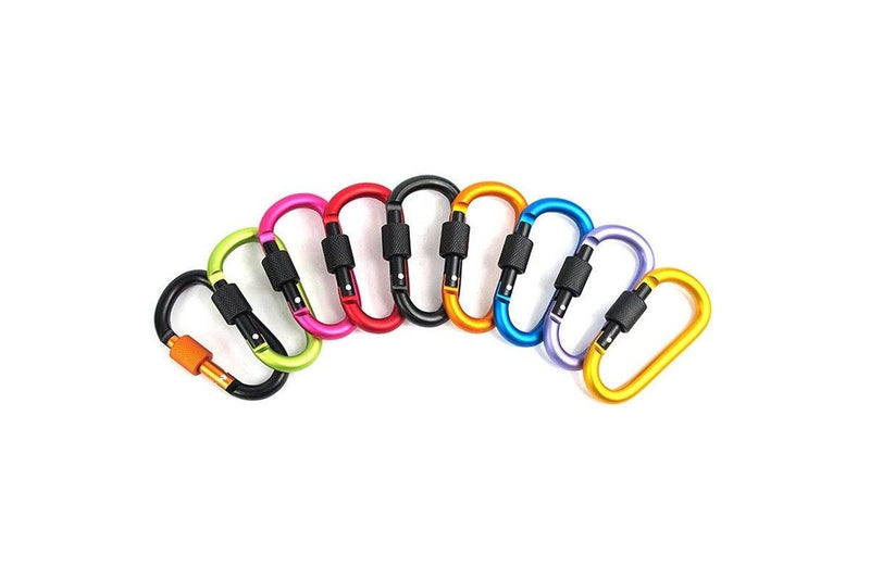 9 Pack Aluminum Alloy D Ring Locking Carabiner Clip Set Screw Hanging Hook Buckle Keychain With Steel Wire For Outdoor Camping Hiking - Standard - Set Of 1