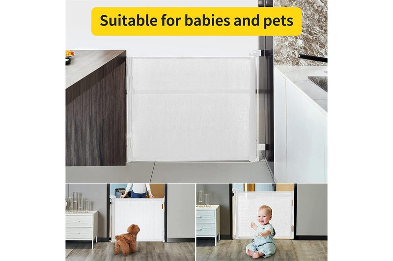 Petswol: Retractable Safety Gate Fence For Pets And Children - White