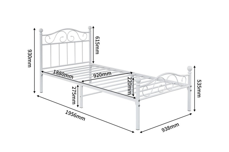 Fraser Country Single Metal Bed Frame - Grey