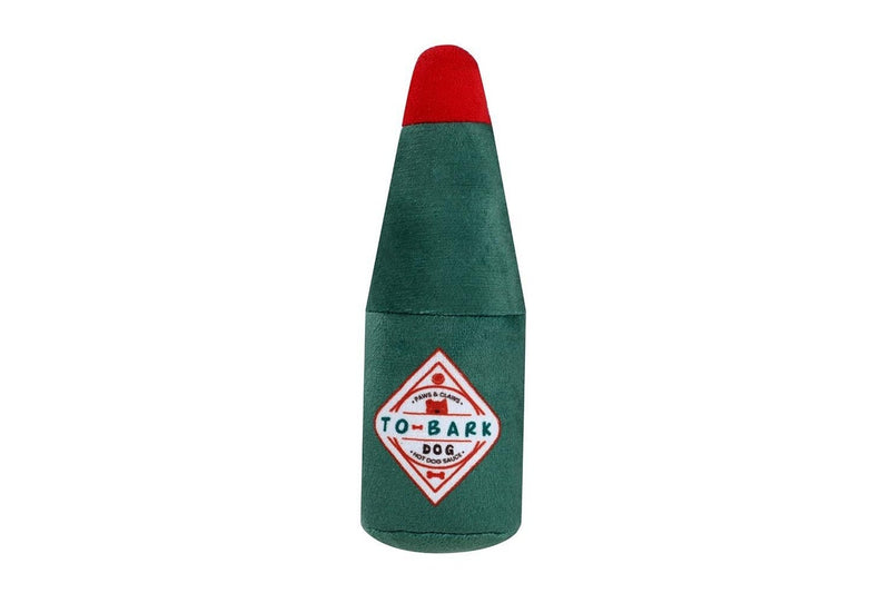 3x Paws & Claws Pet Dog 20x8cm Soft Plush Toy Hot Sauce Bottle w Squeaker Green