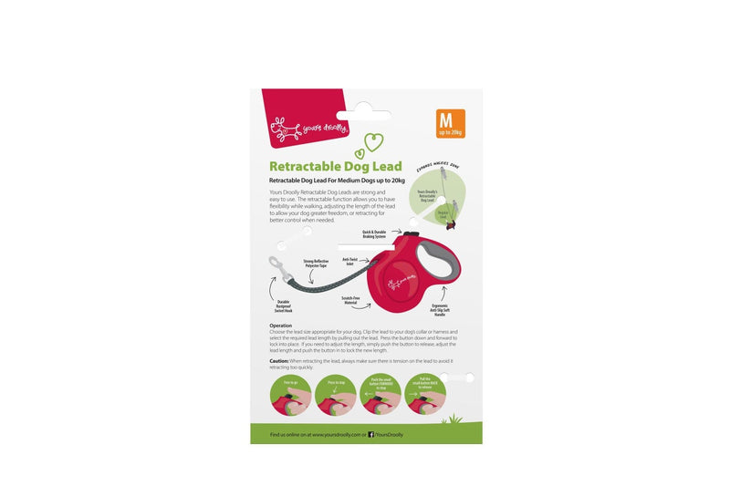 Yours Droolly: Retractable Lead - Medium/Red